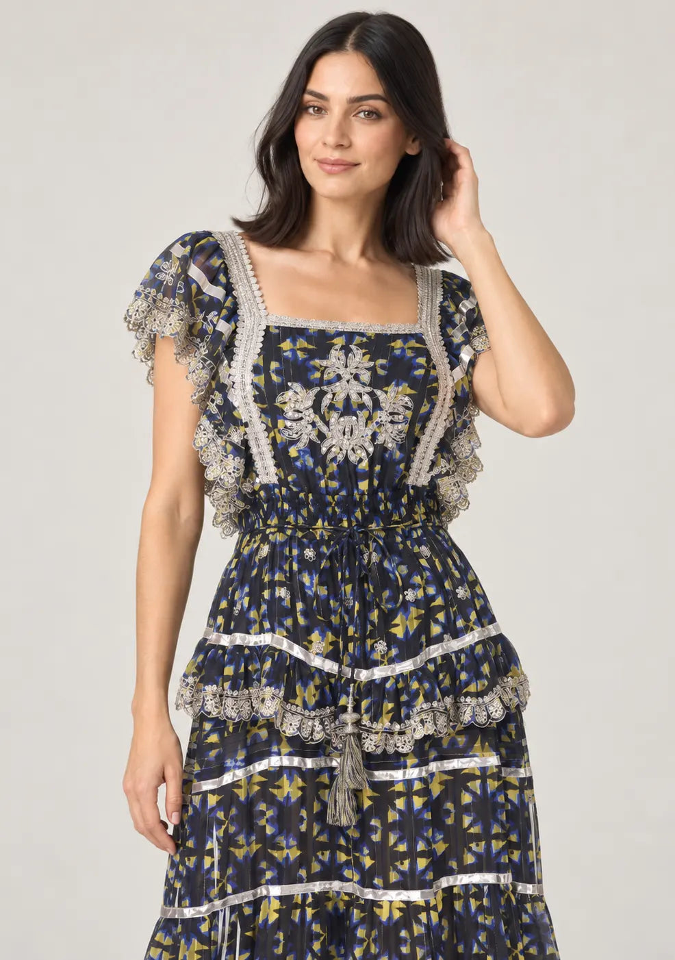 Floral Hand-Embroidered Cotton Georgette Long Dress -Kausar