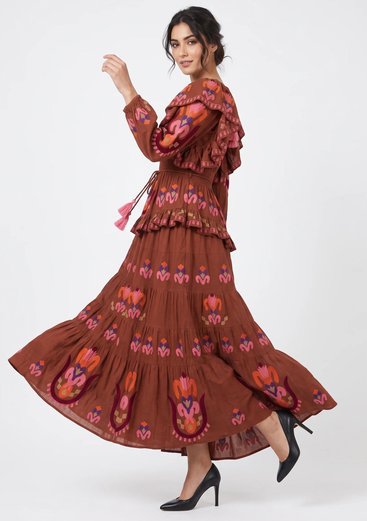 Women’s Cotton Hand-Embroidered Tiered Maxi Dress - Sona