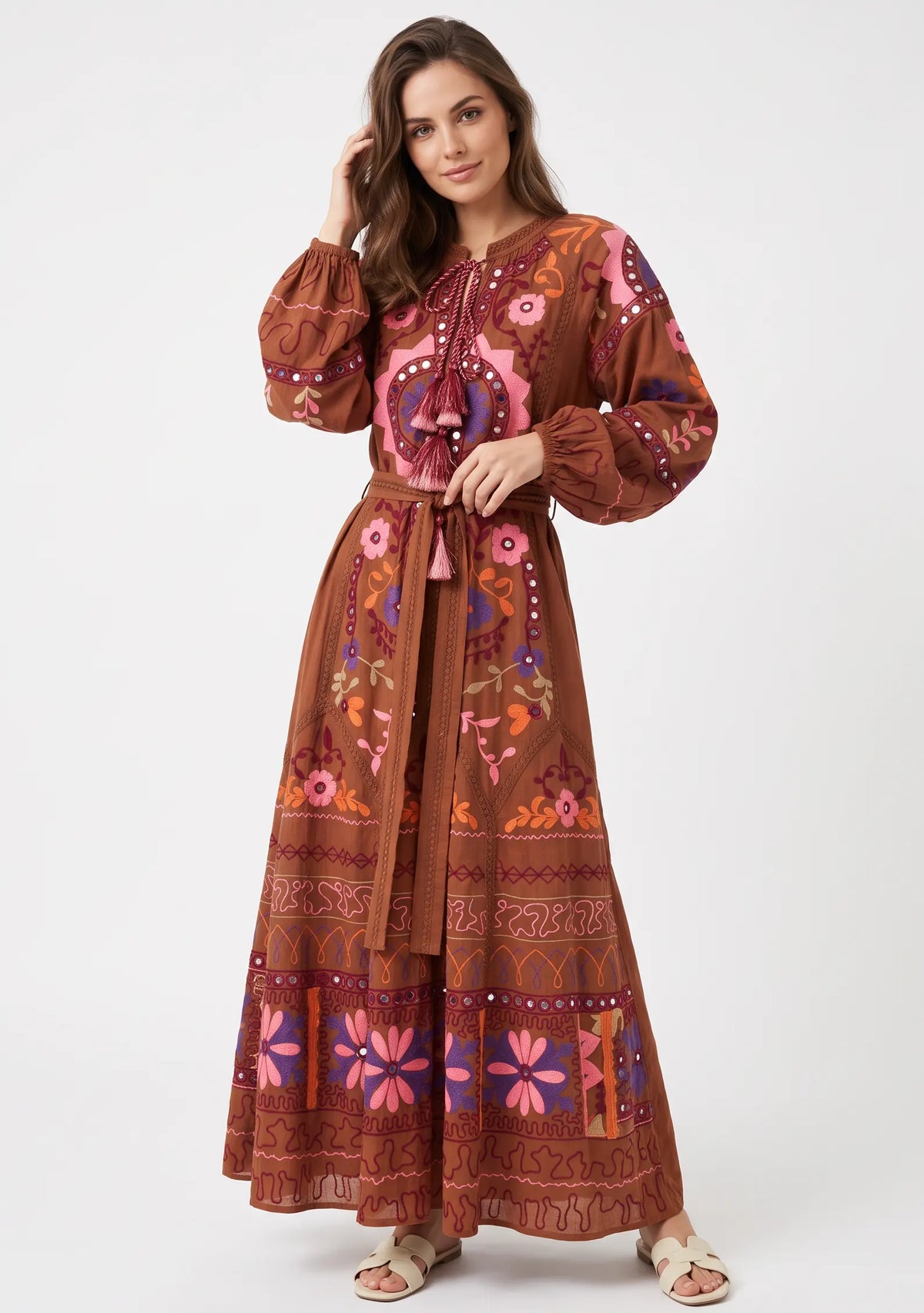 Women’s Cotton Hand-Embroidered Maxi Dress - Hami