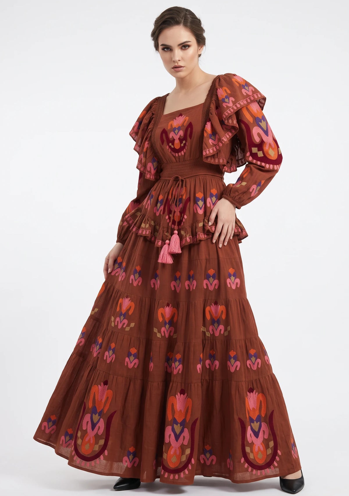 Women’s Cotton Hand-Embroidered Tiered Maxi Dress - Sona