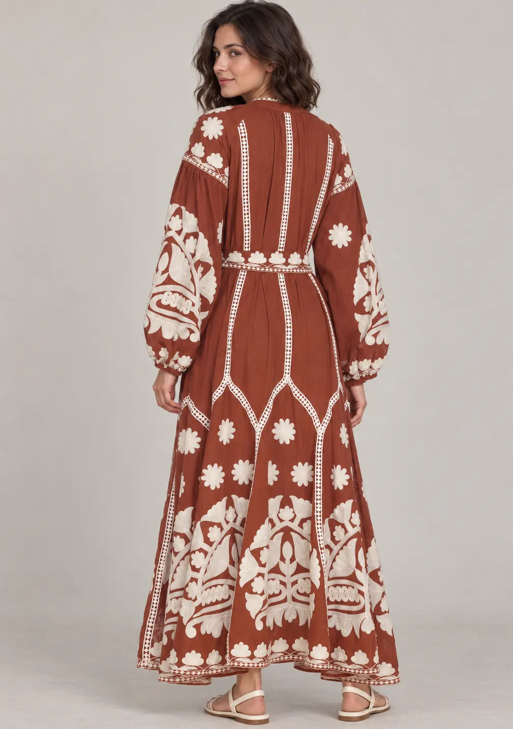 Women’s Cotton Embroidered Floral Long Dress - Ayat