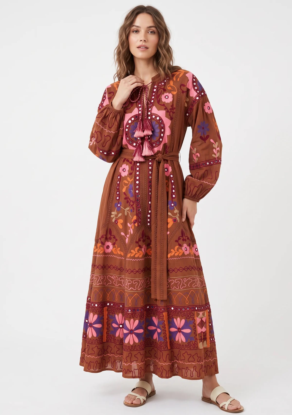 Women’s Cotton Hand-Embroidered Maxi Dress - Hami
