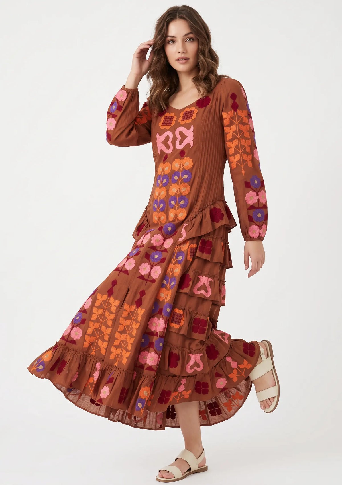 Women’s Cotton Hand-Embroidered Long Dress - Zara