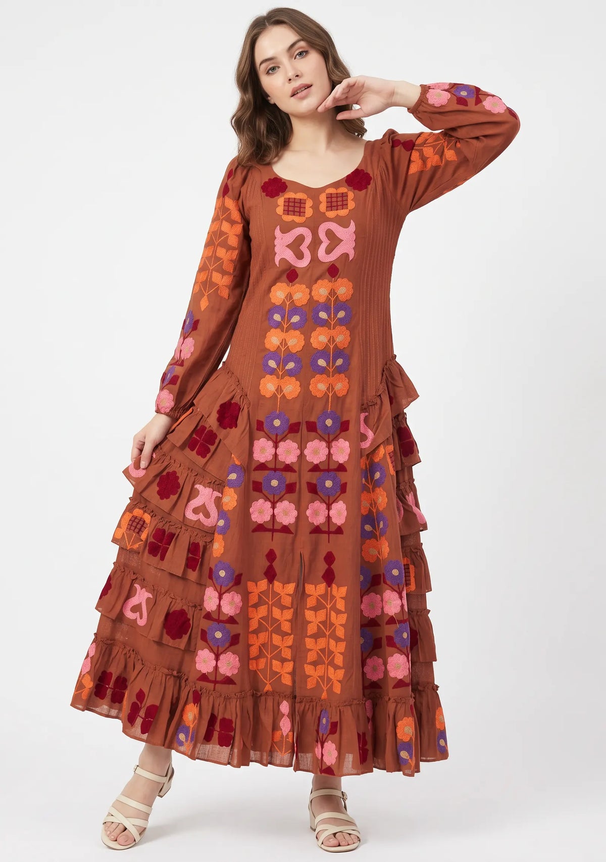 Women’s Cotton Hand-Embroidered Long Dress - Zara