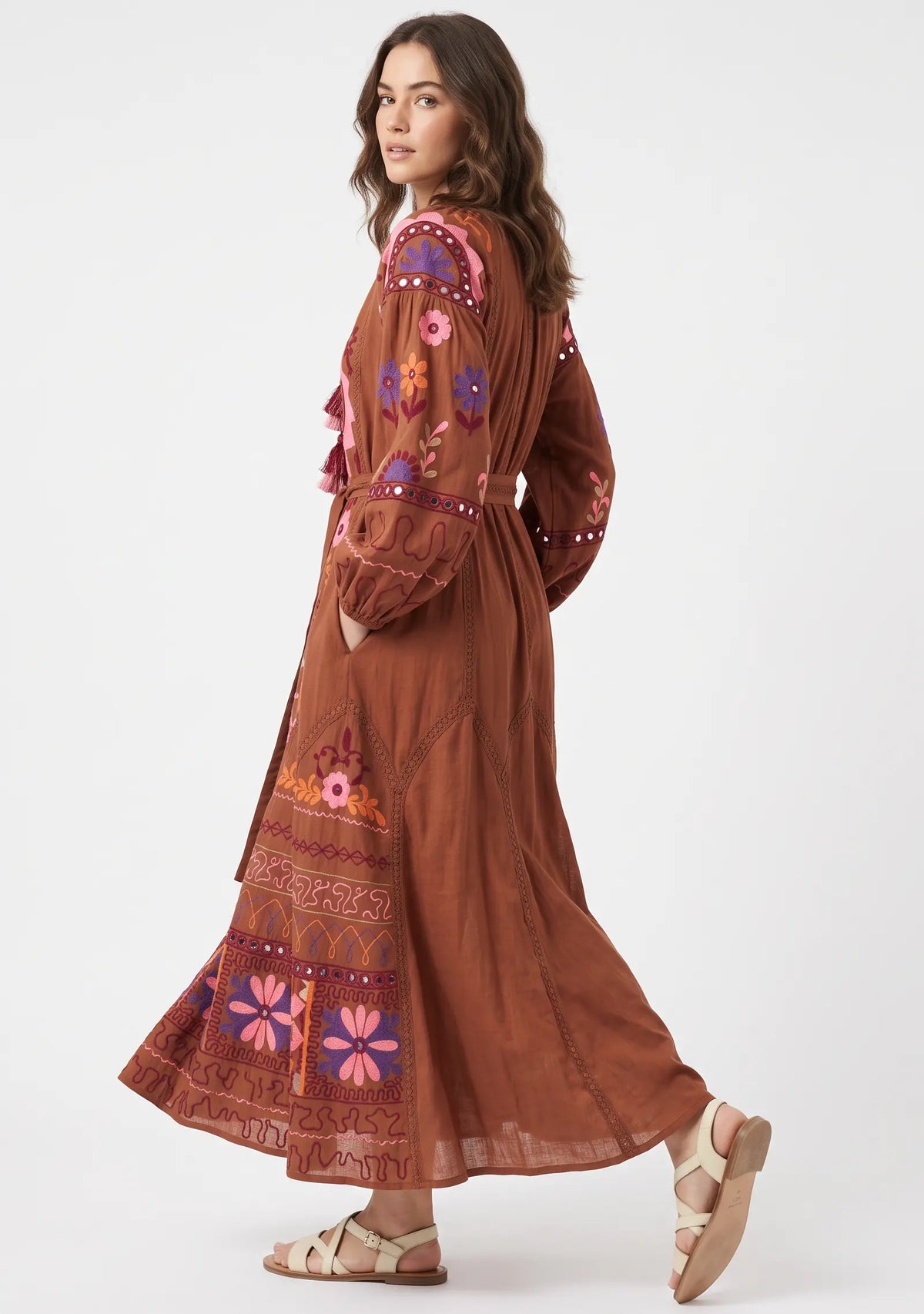 Women’s Cotton Hand-Embroidered Maxi Dress - Hami