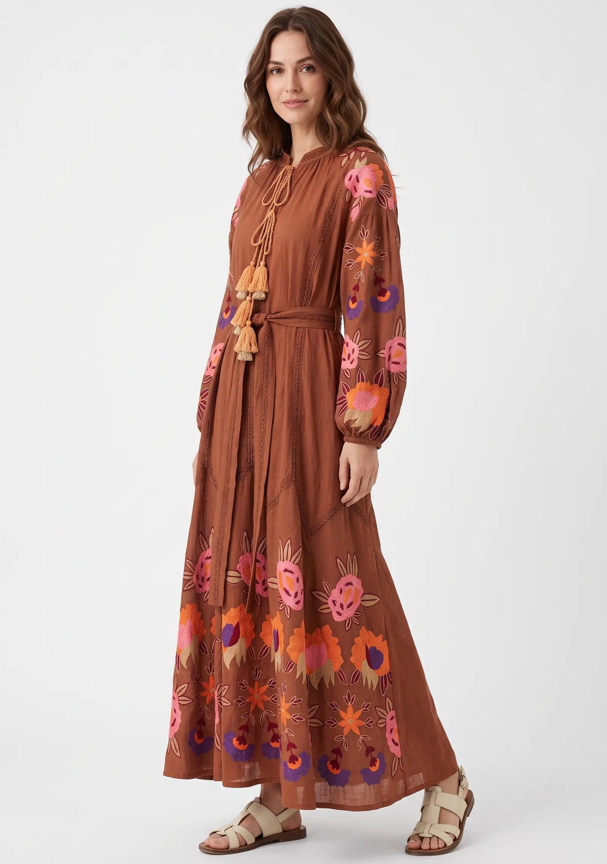 Women’s Cotton Hand-Embroidered Long Dress- Gypsy – ibban.in