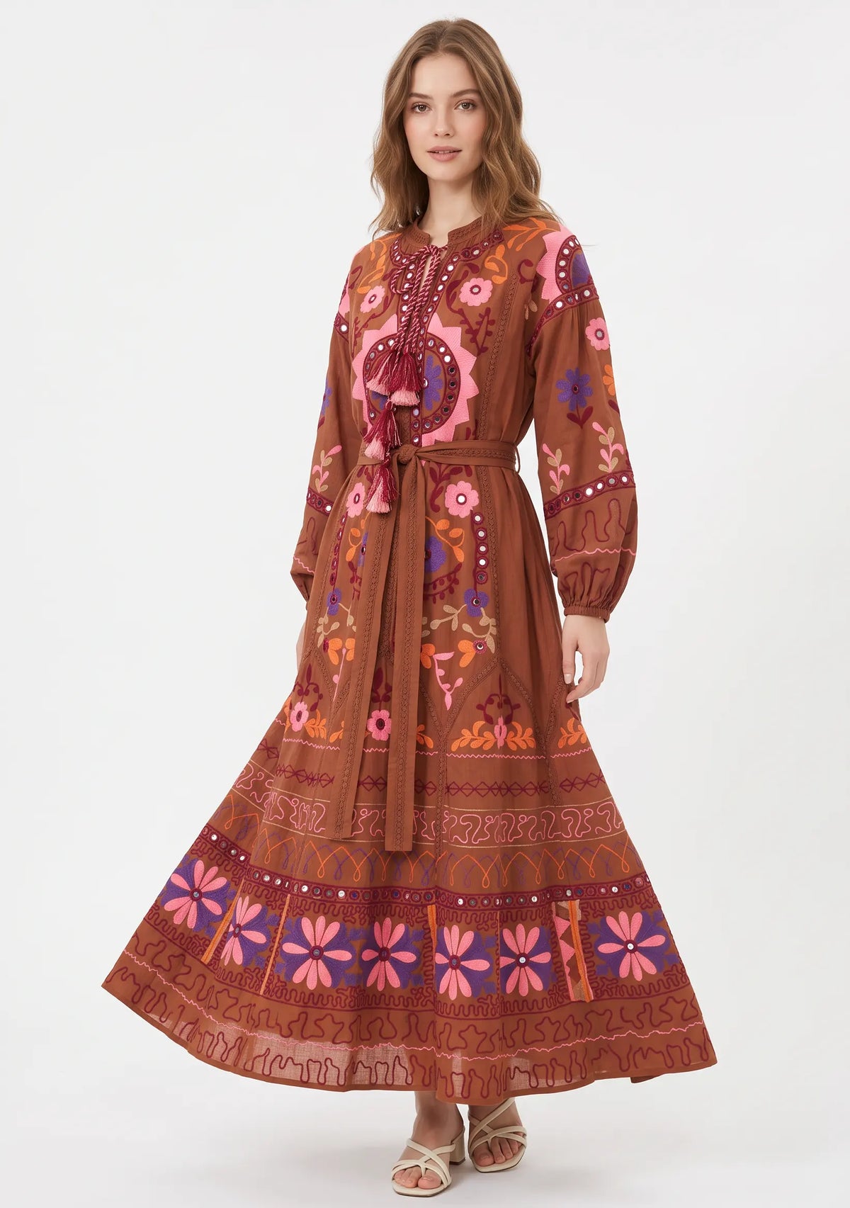 Women’s Cotton Hand-Embroidered Maxi Dress - Hami