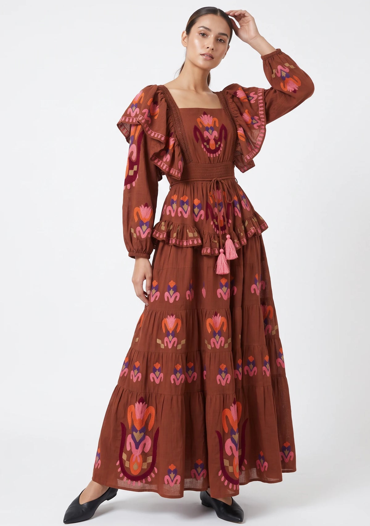 Women’s Cotton Hand-Embroidered Tiered Maxi Dress - Sona