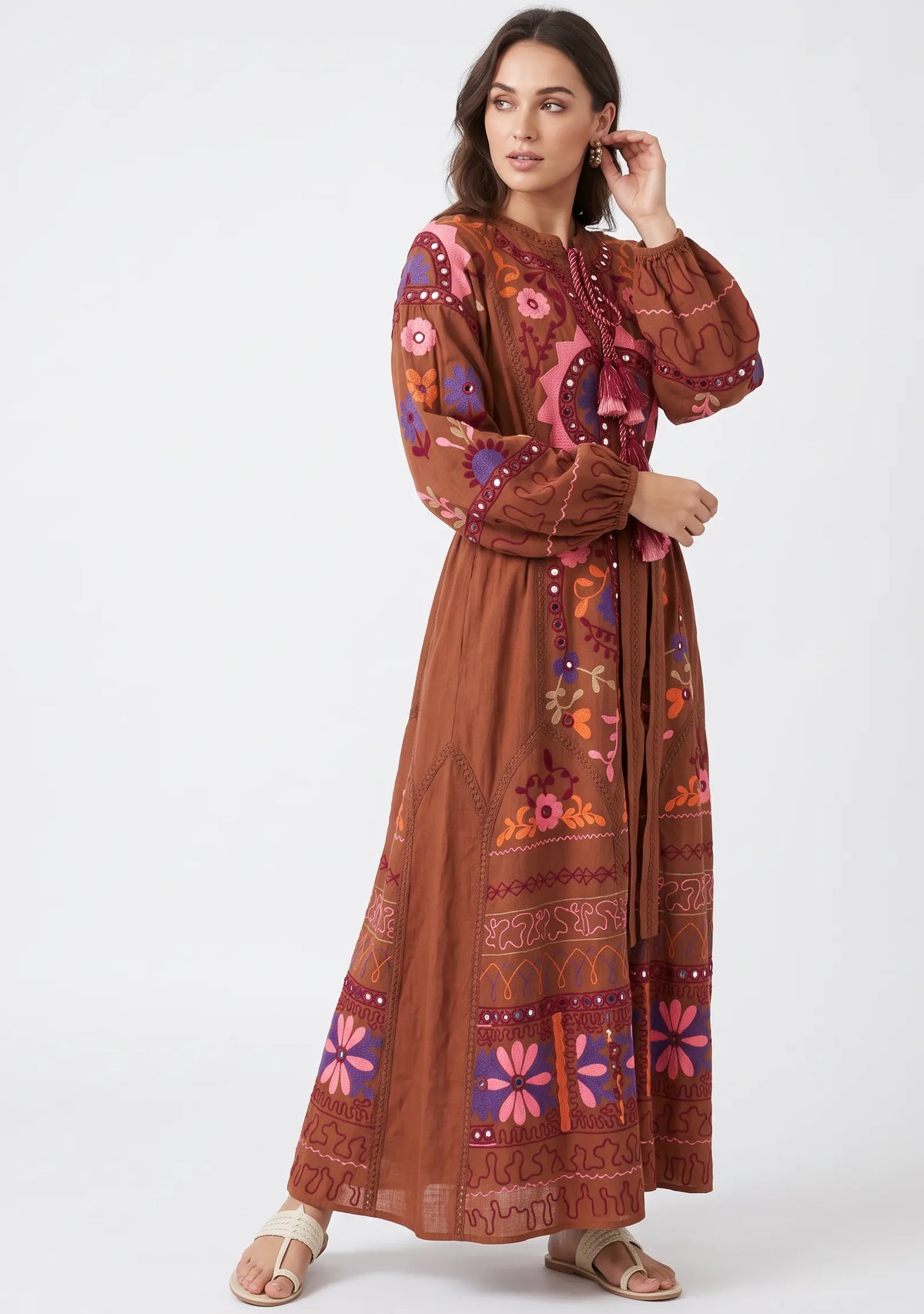 Women’s Cotton Hand-Embroidered Maxi Dress - Hami