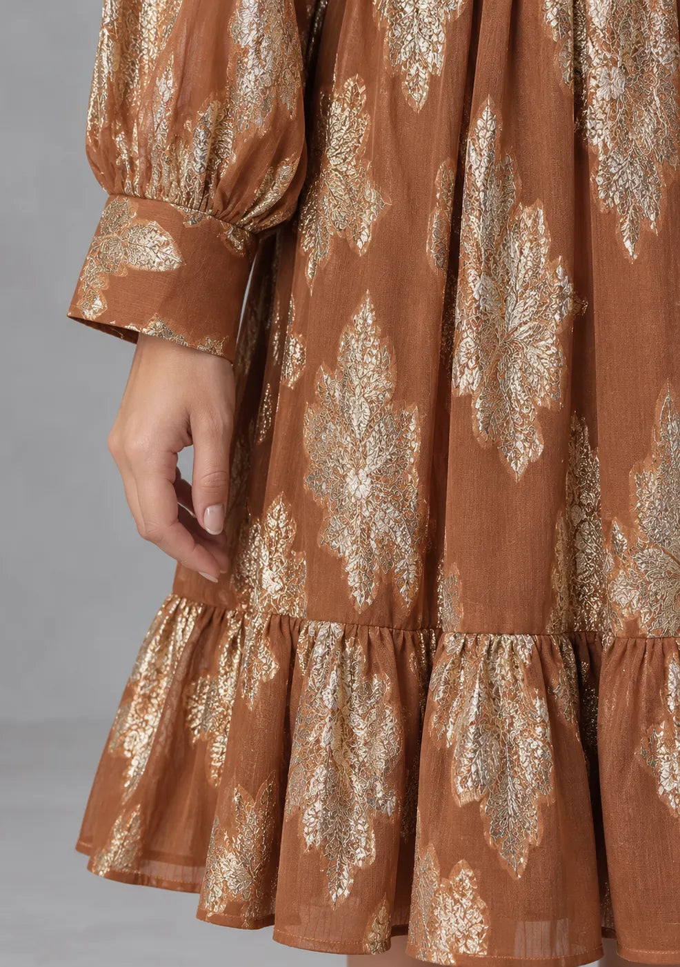 Women’s Hand-Embroidered Cotton Lurex Long Dress - Varsha