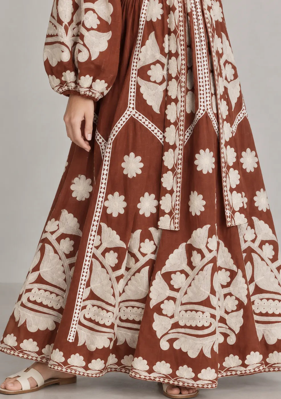 Women’s Cotton Embroidered Floral Long Dress - Ayat
