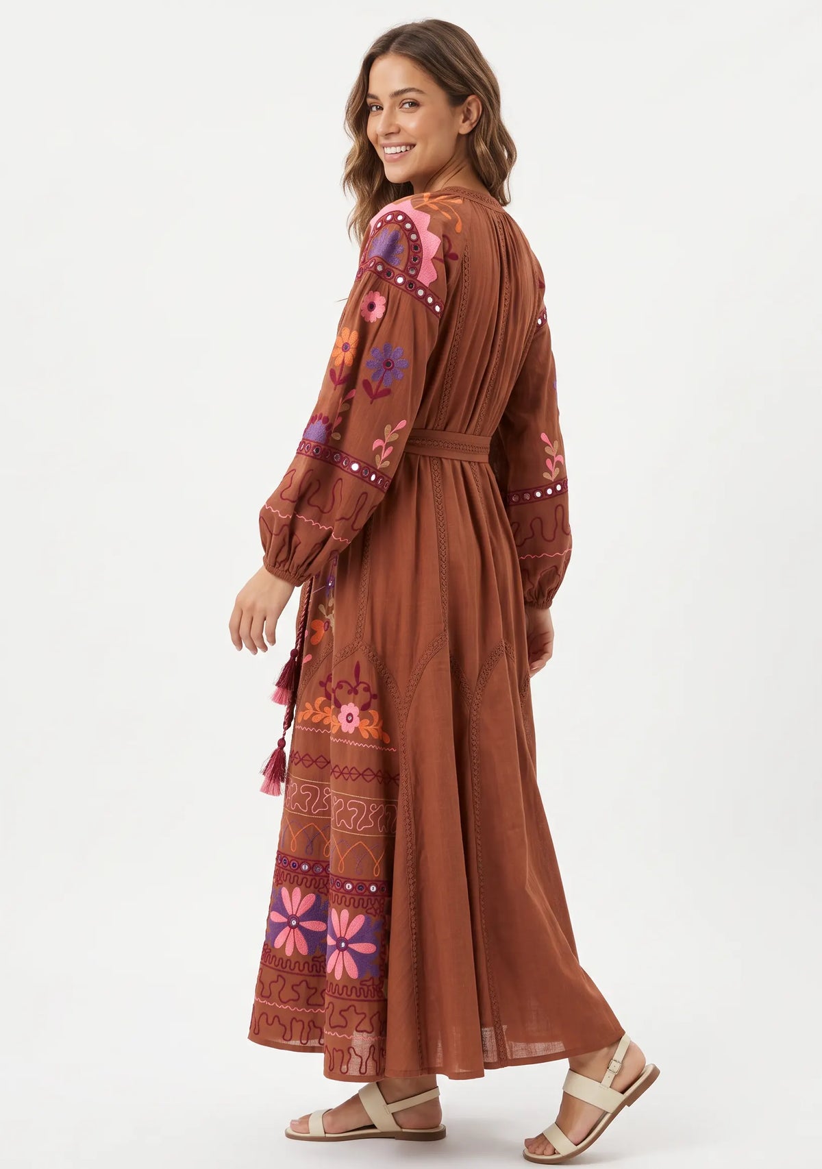 Women’s Cotton Hand-Embroidered Maxi Dress - Hami
