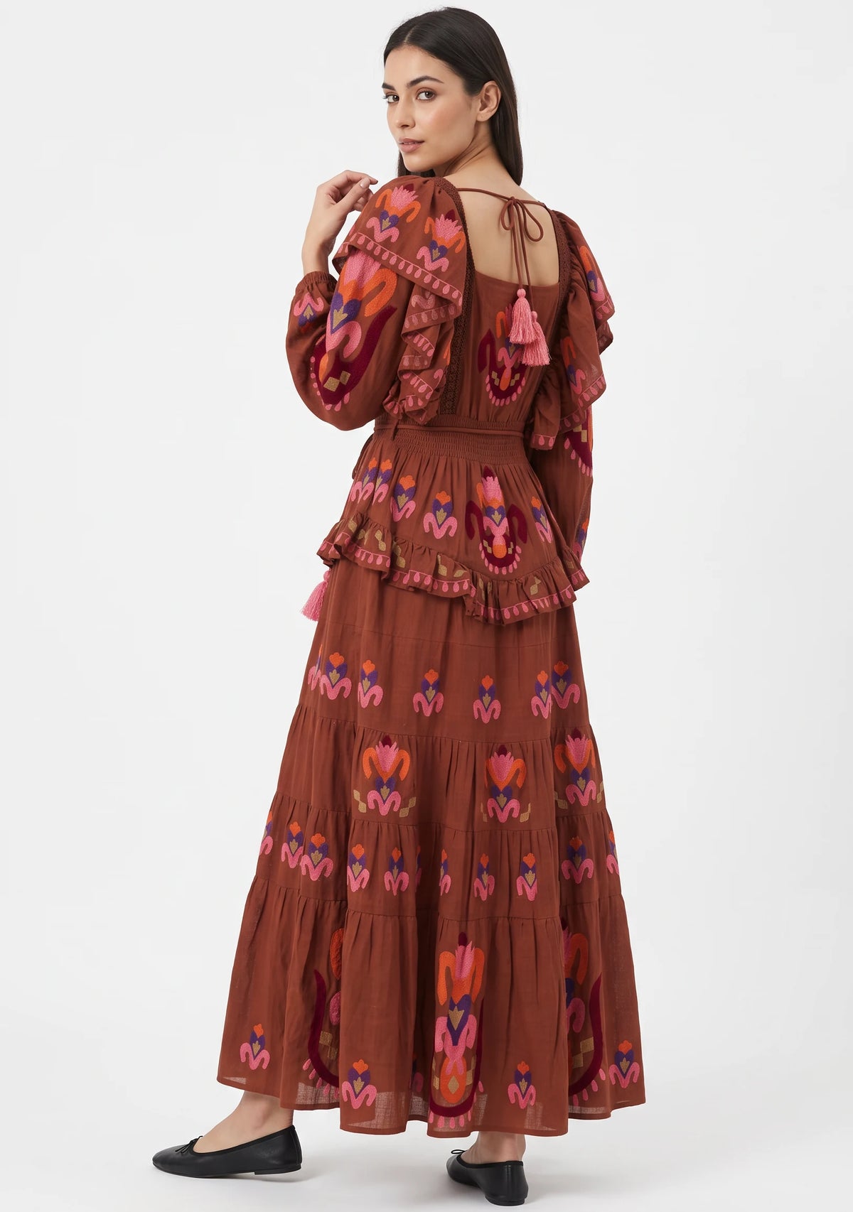 Women’s Cotton Hand-Embroidered Tiered Maxi Dress - Sona