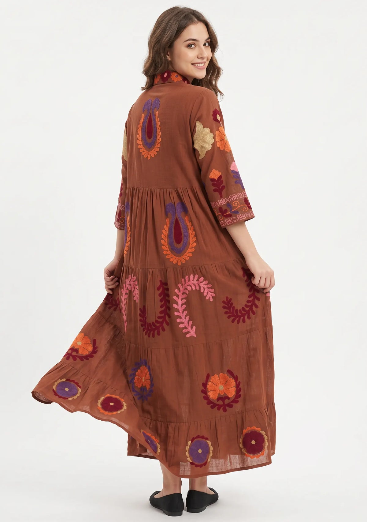Women’s Cotton Hand-Embroidered Tiered Long Tunic - Ambir