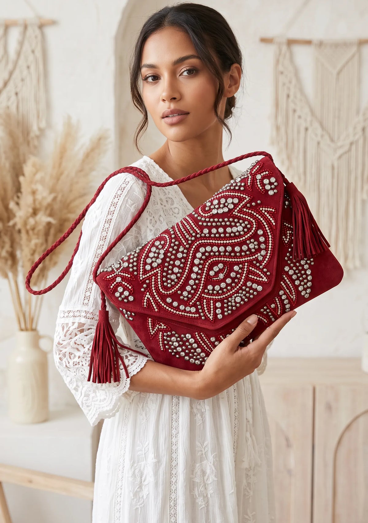ibBan Hand-Embroidered Burgundy wallet with Beadwork - Masum