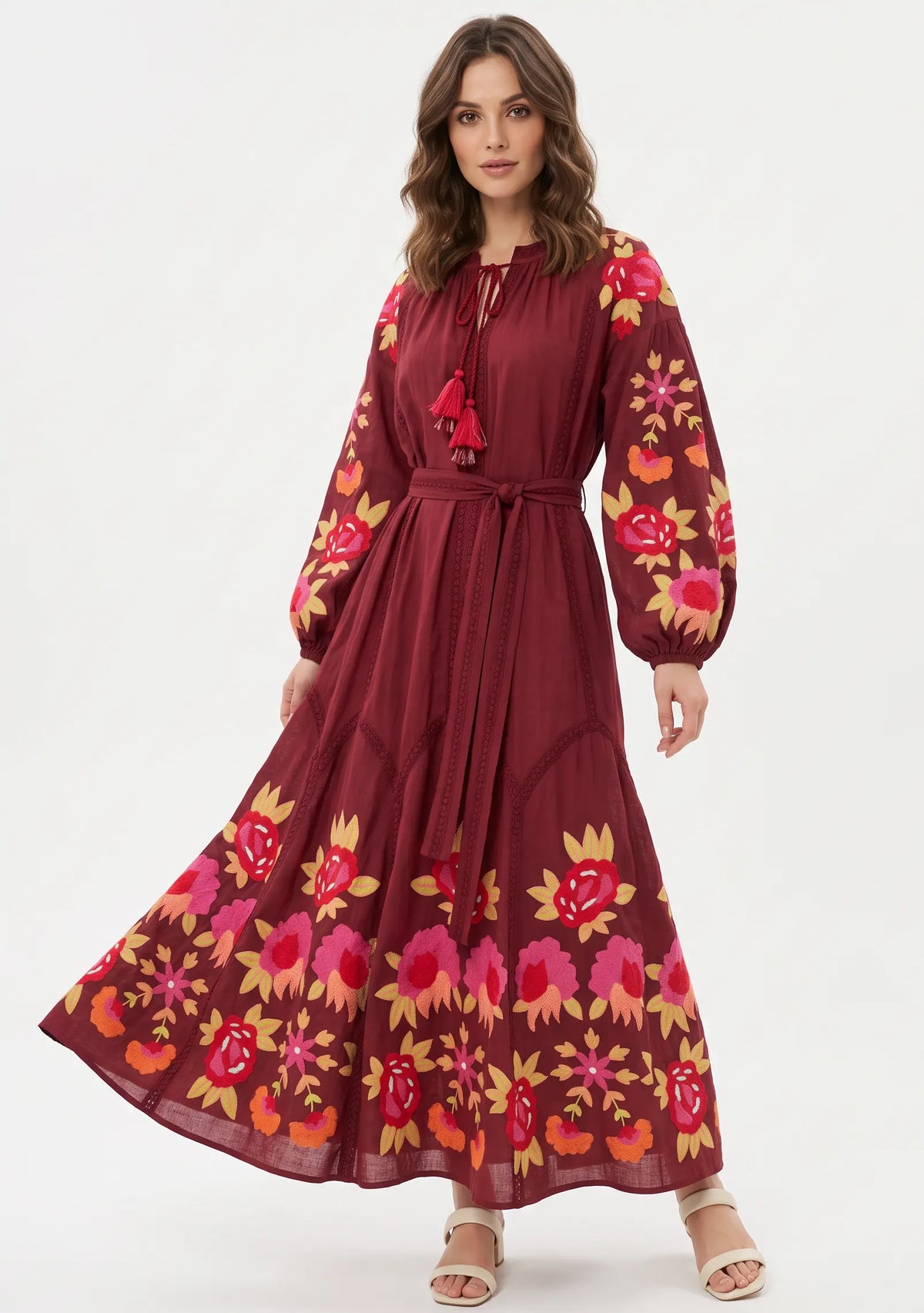 Women’s Cotton Hand-Embroidered Long Dress- Gypsy