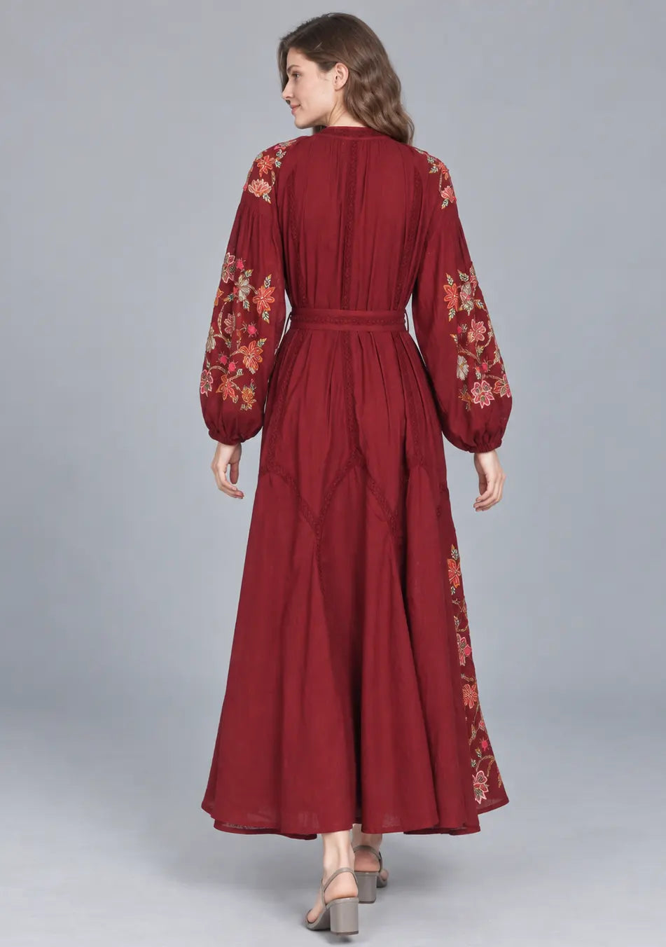 Women’s Cotton Long Dress with Floral Hand Embroidery -Ravila