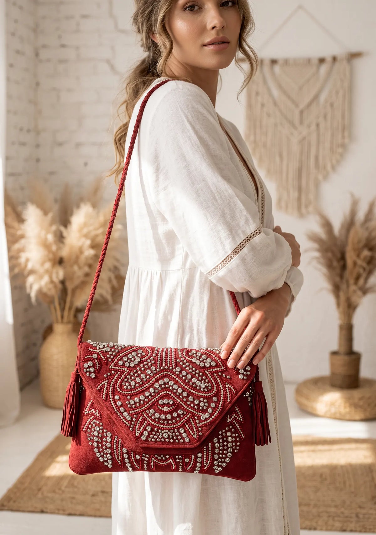 ibBan Hand-Embroidered Burgundy wallet with Beadwork - Masum