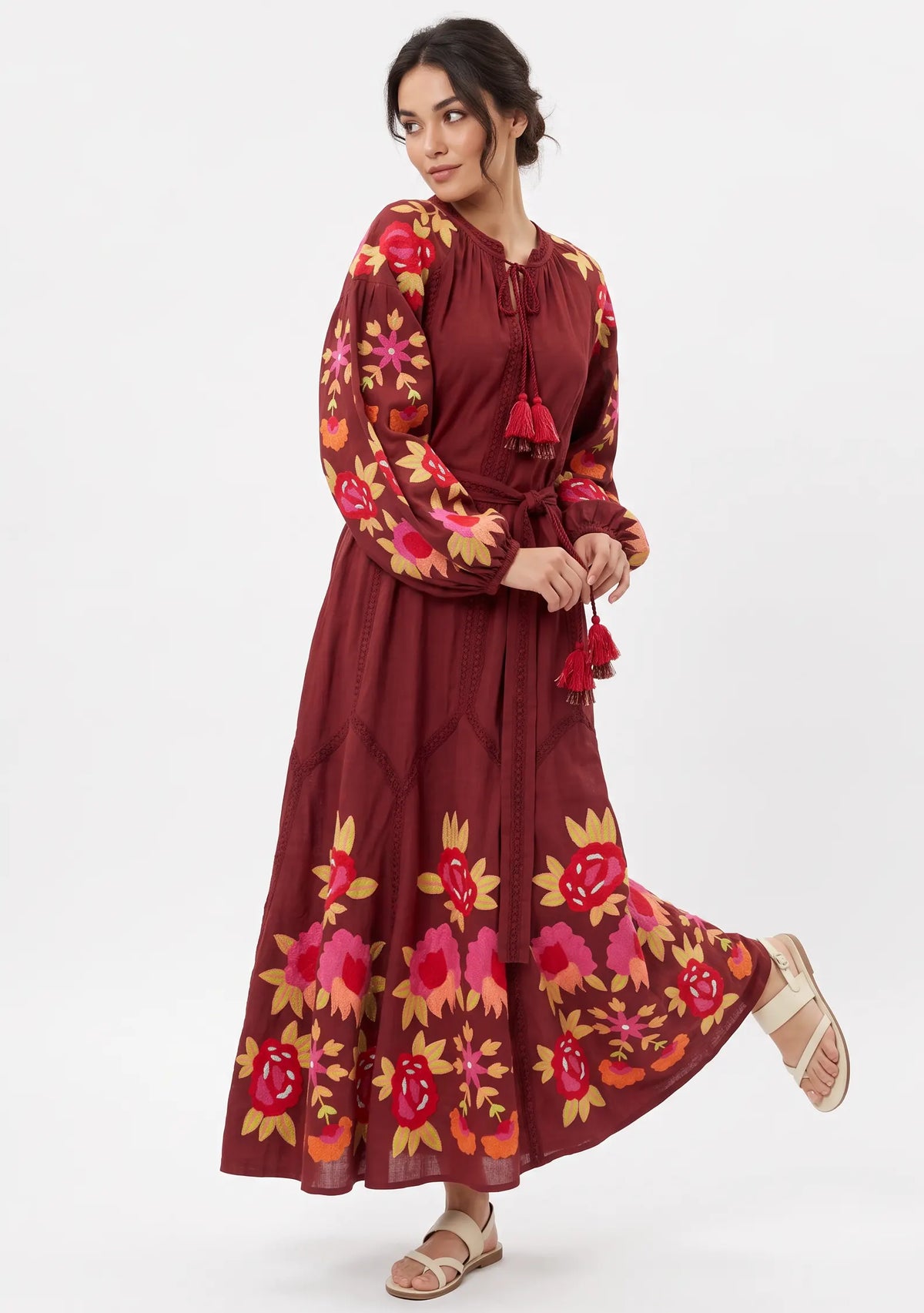 Women’s Cotton Hand-Embroidered Long Dress- Gypsy