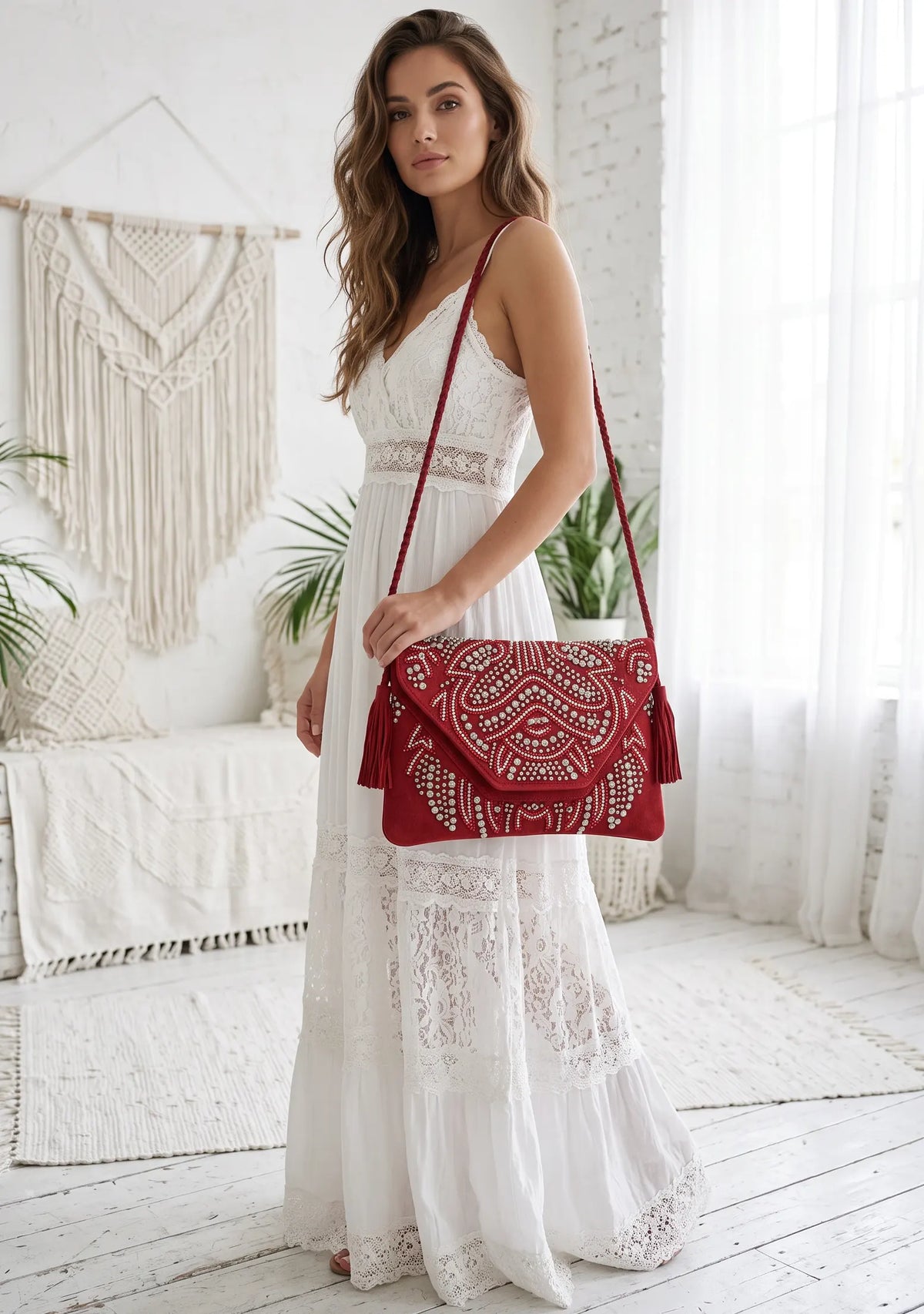 ibBan Hand-Embroidered Burgundy wallet with Beadwork - Masum