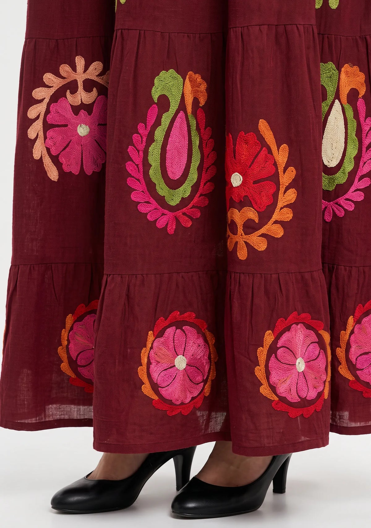 Women’s Cotton Hand-Embroidered Tiered Long Tunic - Ambir