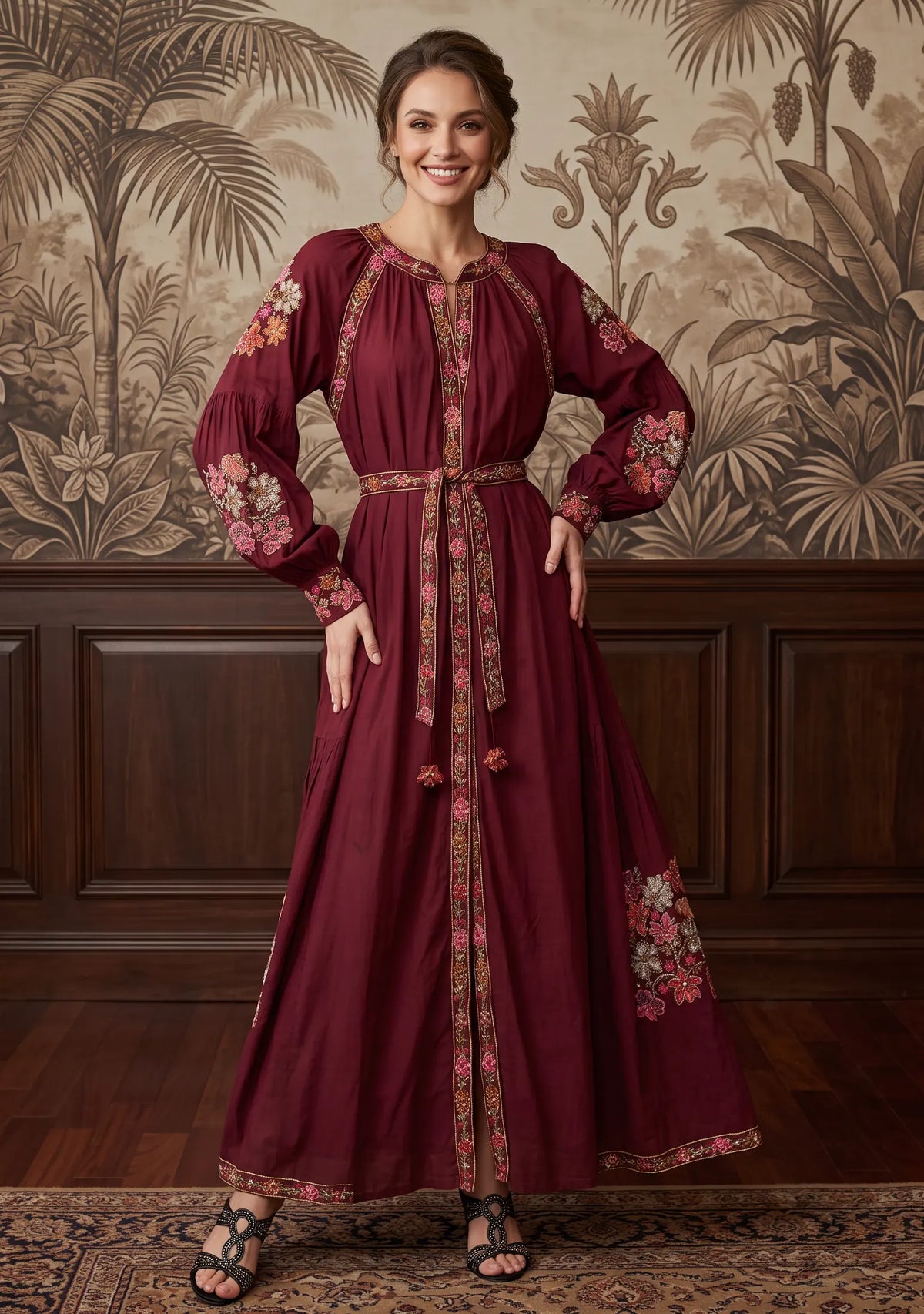 Women’s Cotton Long Dress with Hand Embroidery - Zayra