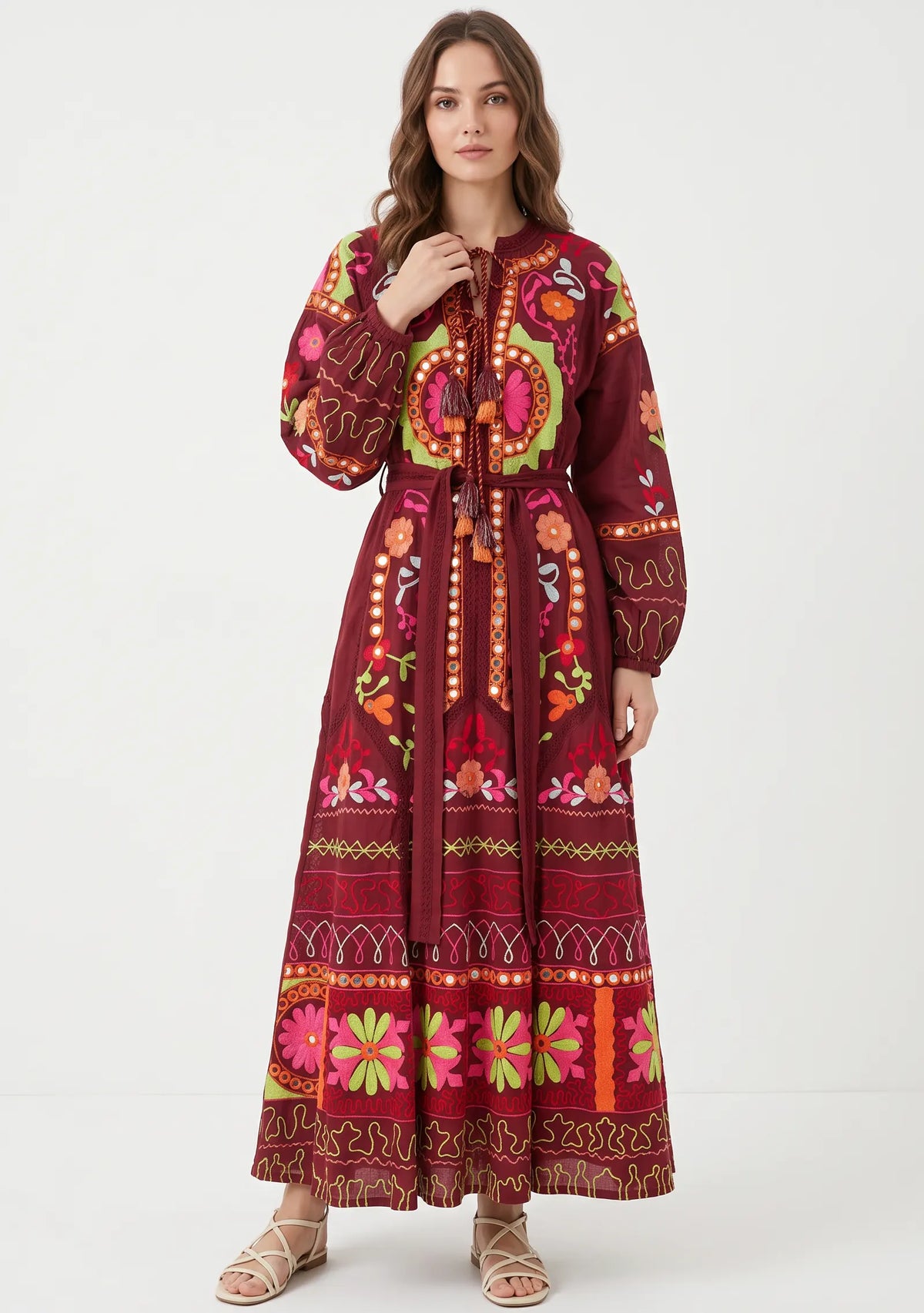 Women’s Cotton Hand-Embroidered Maxi Dress - Hami