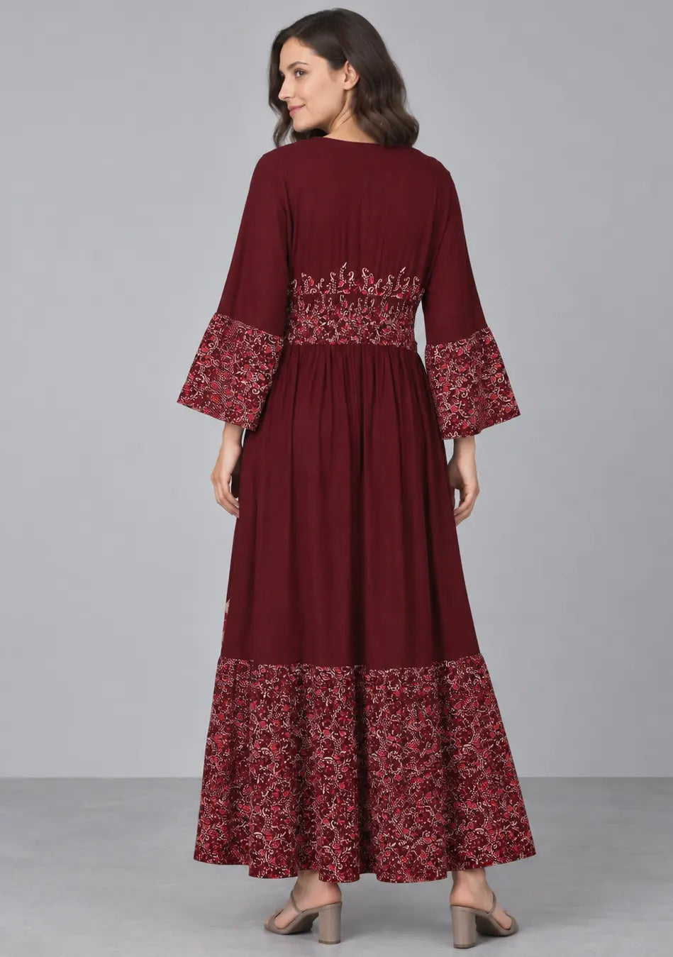 Women’s Cotton Jersey Floral Maxi Dress with Hand Embroidery - Fazli