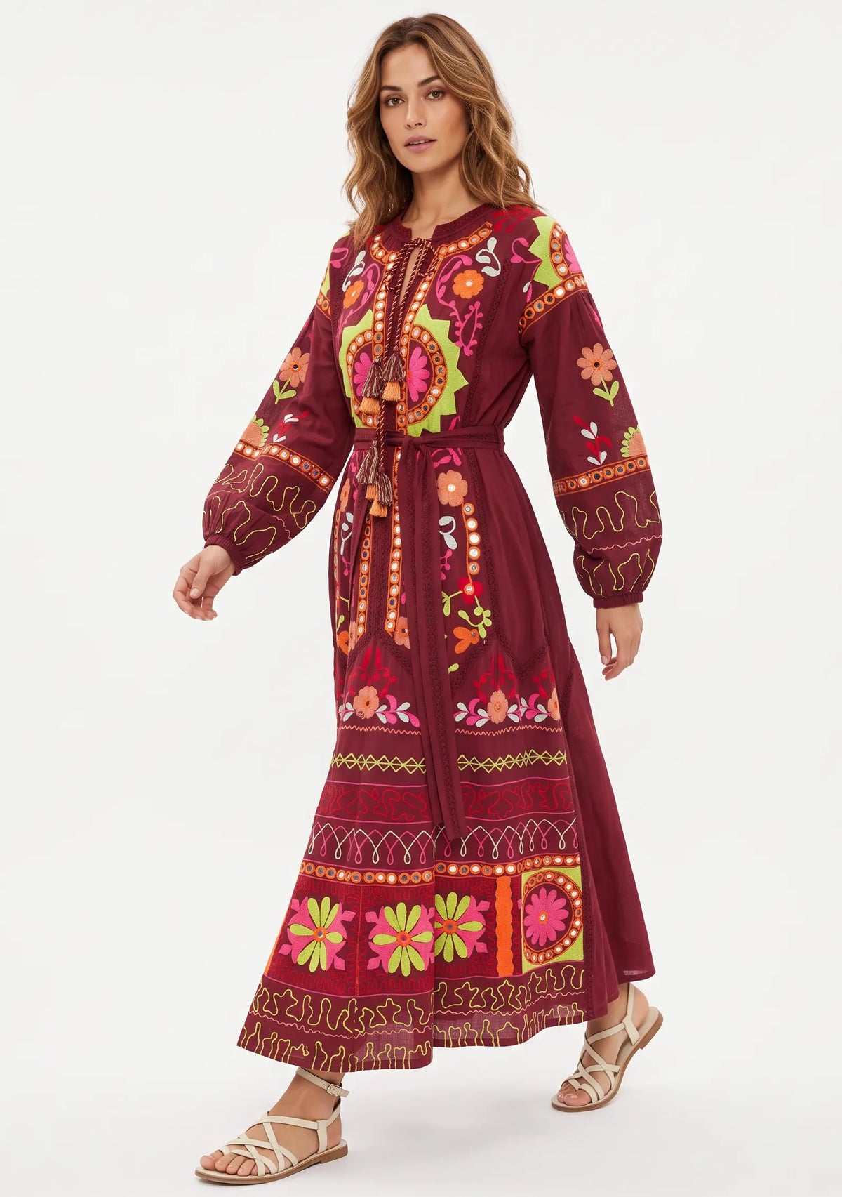 Women’s Cotton Hand-Embroidered Maxi Dress - Hami