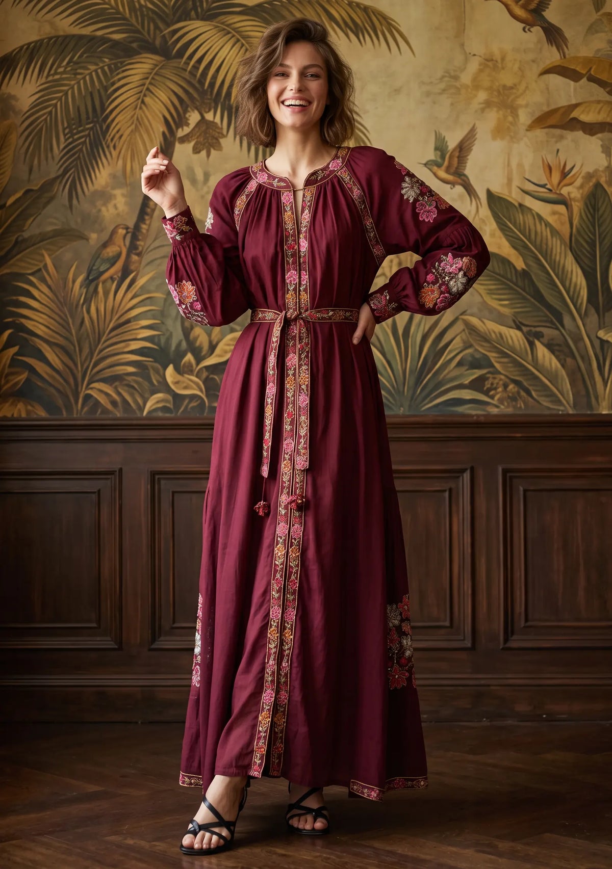 Women’s Cotton Long Dress with Hand Embroidery - Zayra