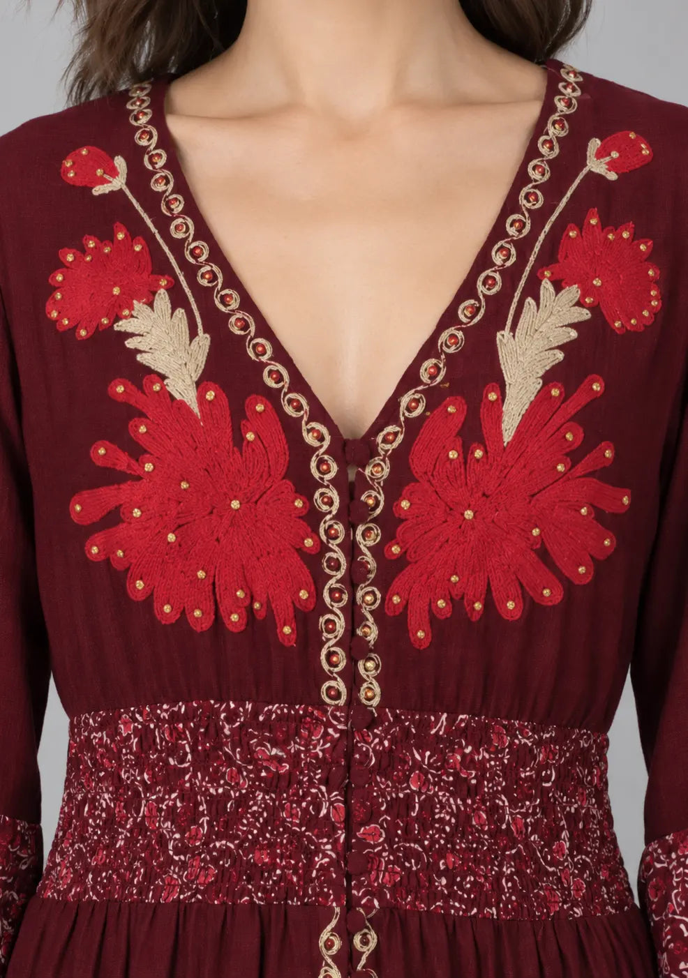 Women’s Cotton Jersey Floral Maxi Dress with Hand Embroidery - Fazli