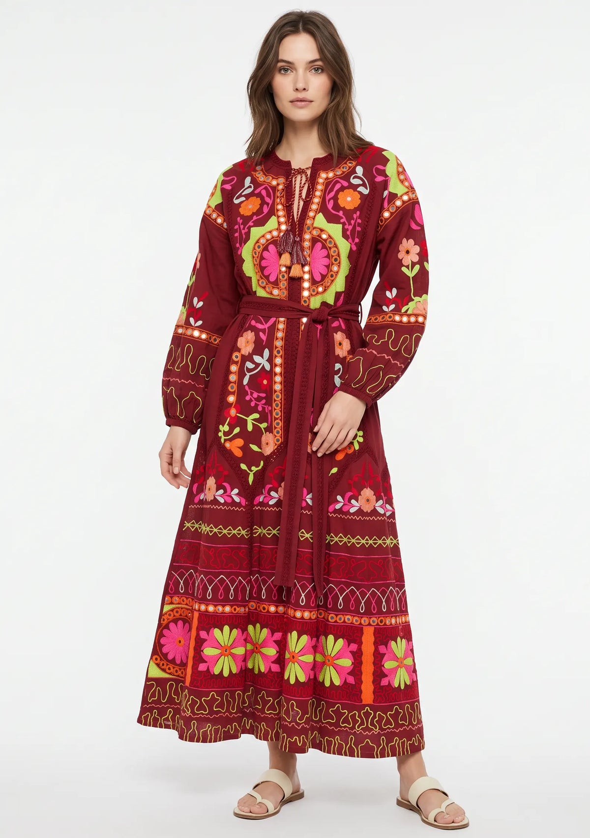 Women’s Cotton Hand-Embroidered Maxi Dress - Hami