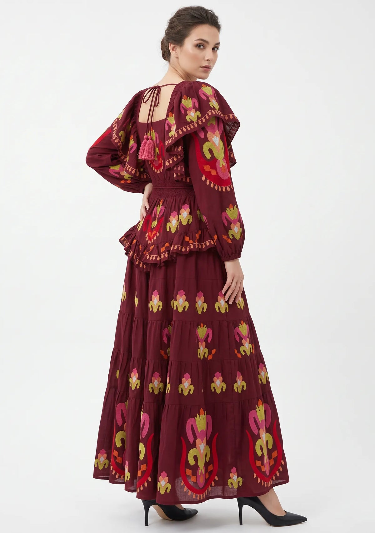 Women’s Cotton Hand-Embroidered Tiered Maxi Dress - Sona