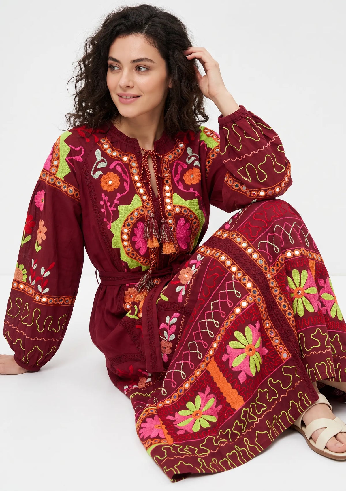 Women’s Cotton Hand-Embroidered Maxi Dress - Hami