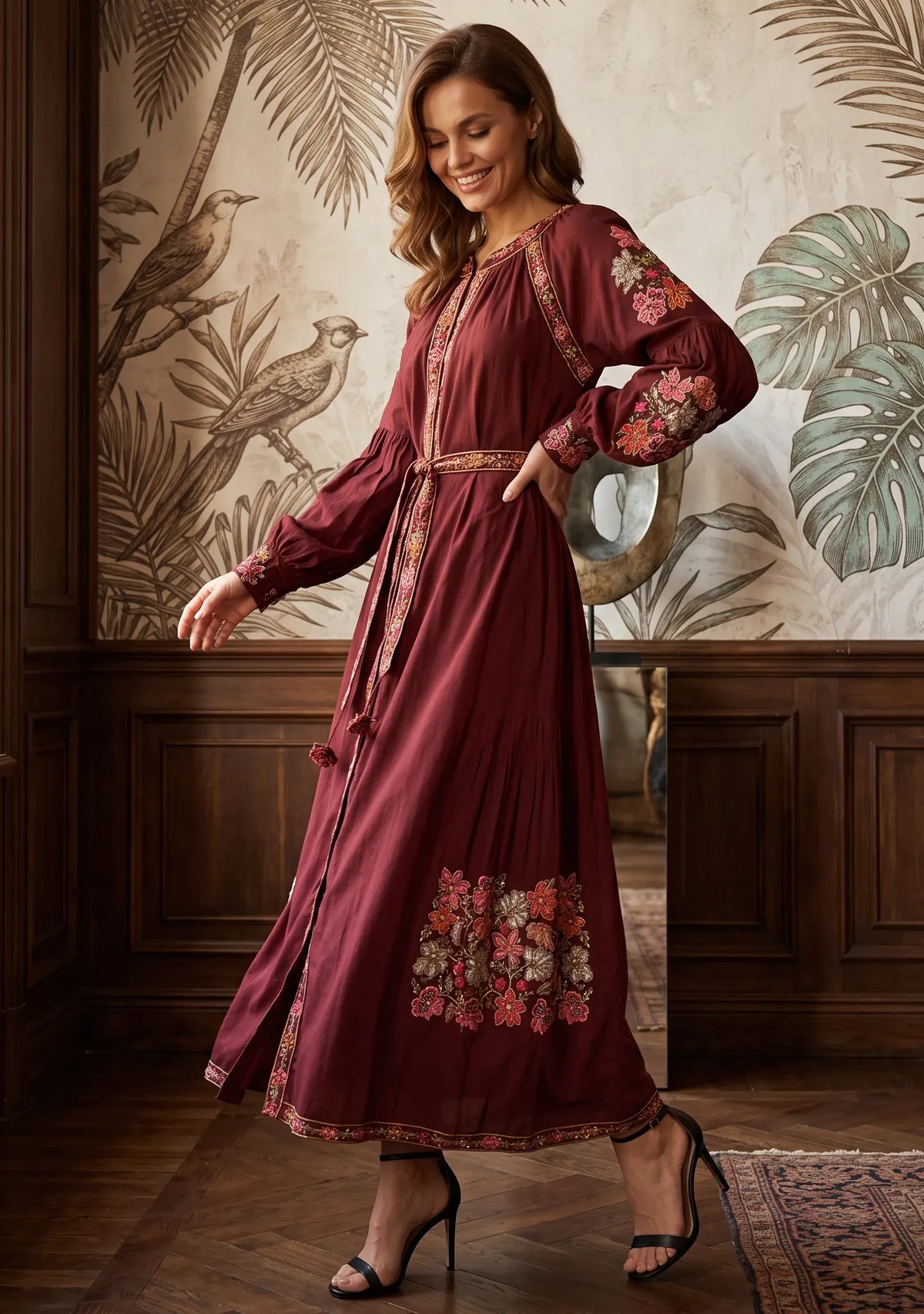 Women’s Cotton Long Dress with Hand Embroidery - Zayra