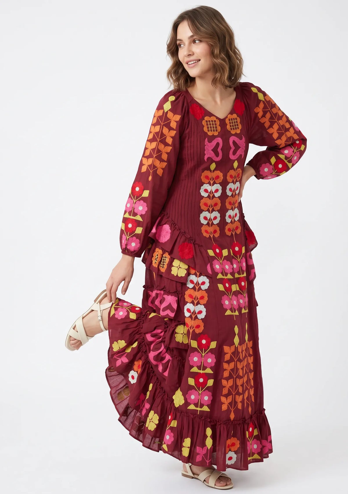 Women’s Cotton Hand-Embroidered Long Dress - Zara