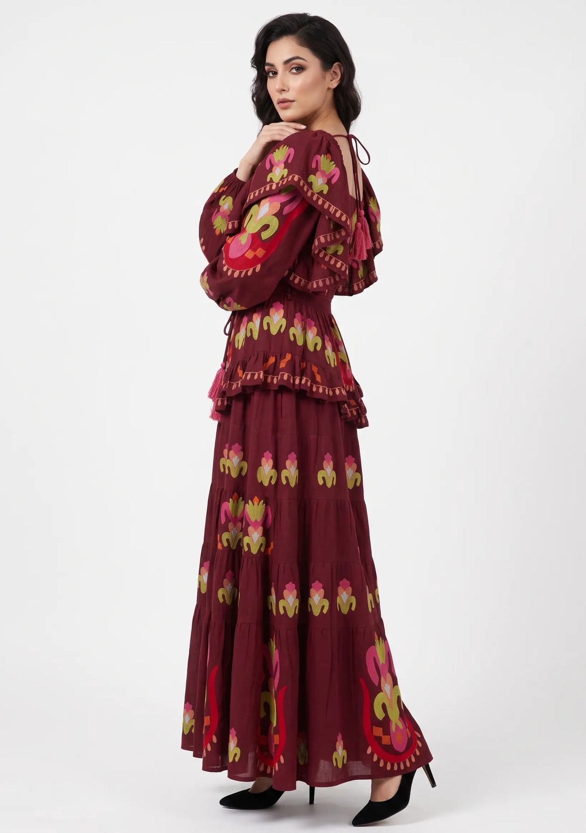 Women’s Cotton Hand-Embroidered Tiered Maxi Dress - Sona