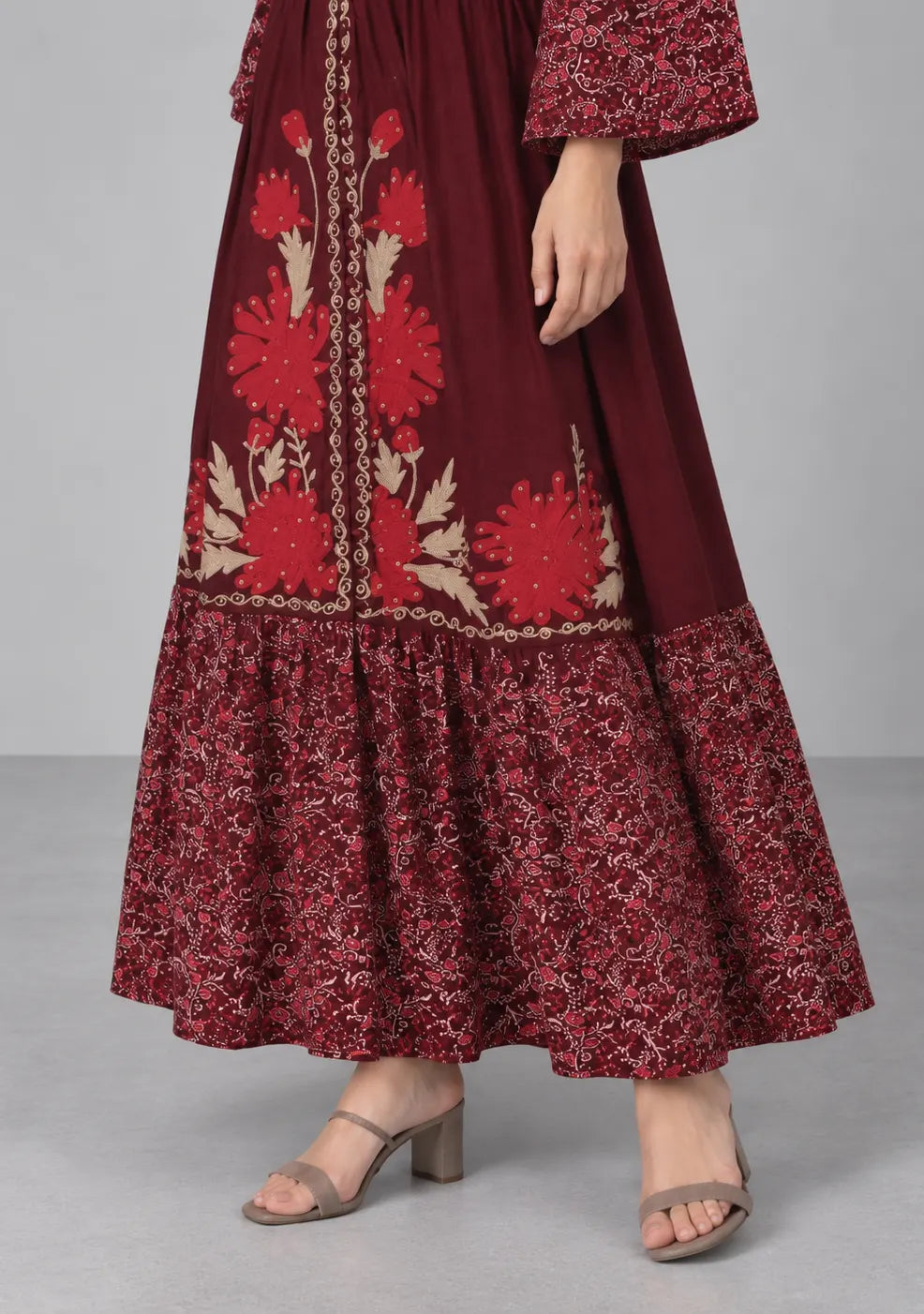 Women’s Cotton Jersey Floral Maxi Dress with Hand Embroidery - Fazli