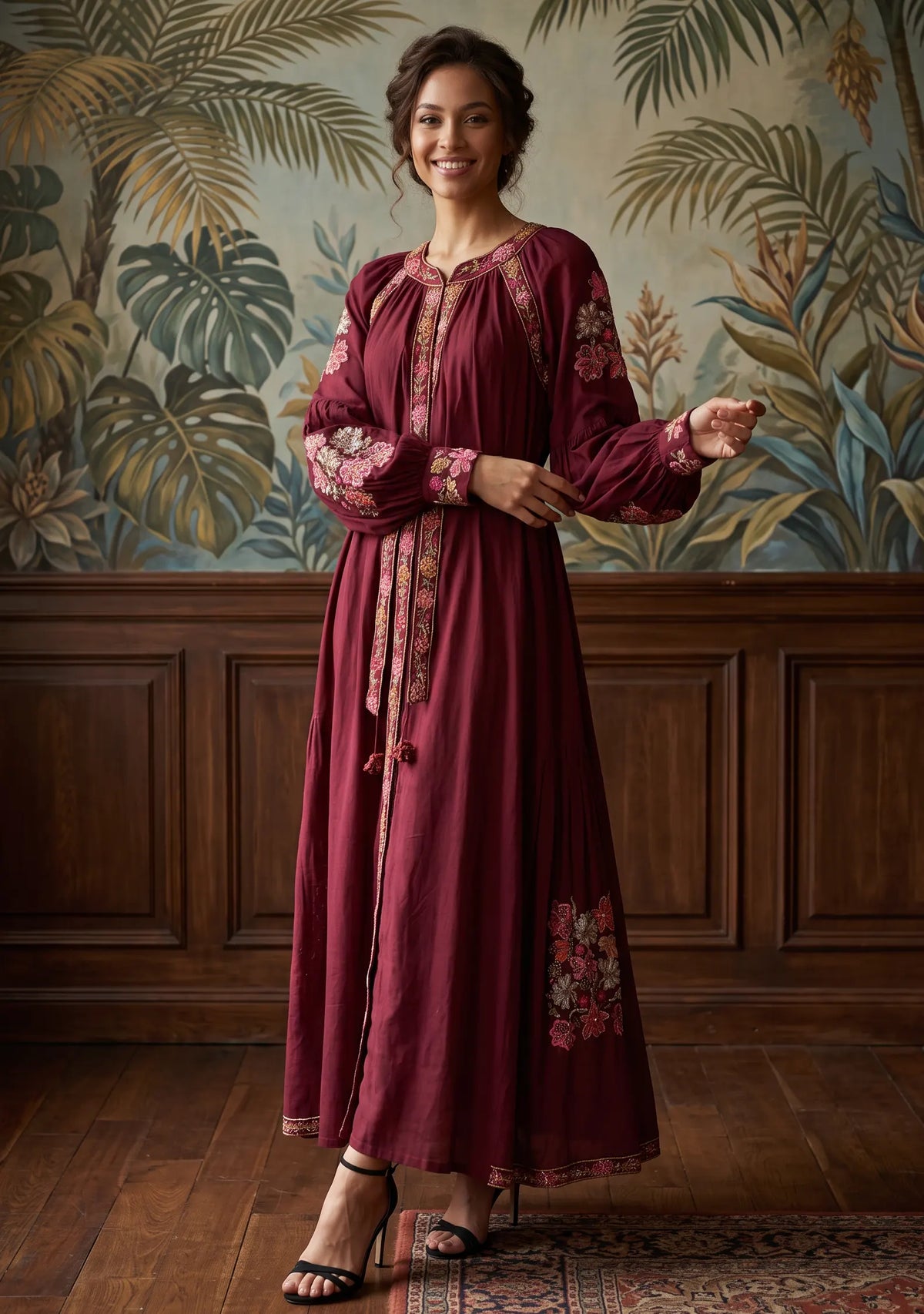 Women’s Cotton Long Dress with Hand Embroidery - Zayra
