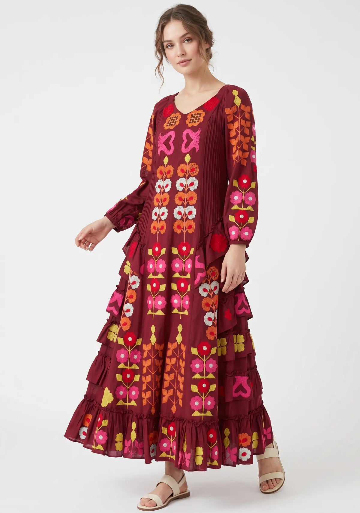 Women’s Cotton Hand-Embroidered Long Dress - Zara