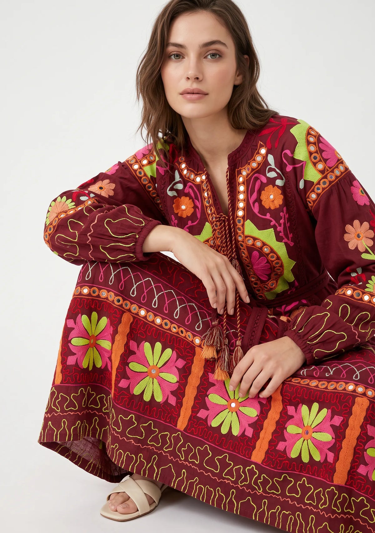 Women’s Cotton Hand-Embroidered Maxi Dress - Hami