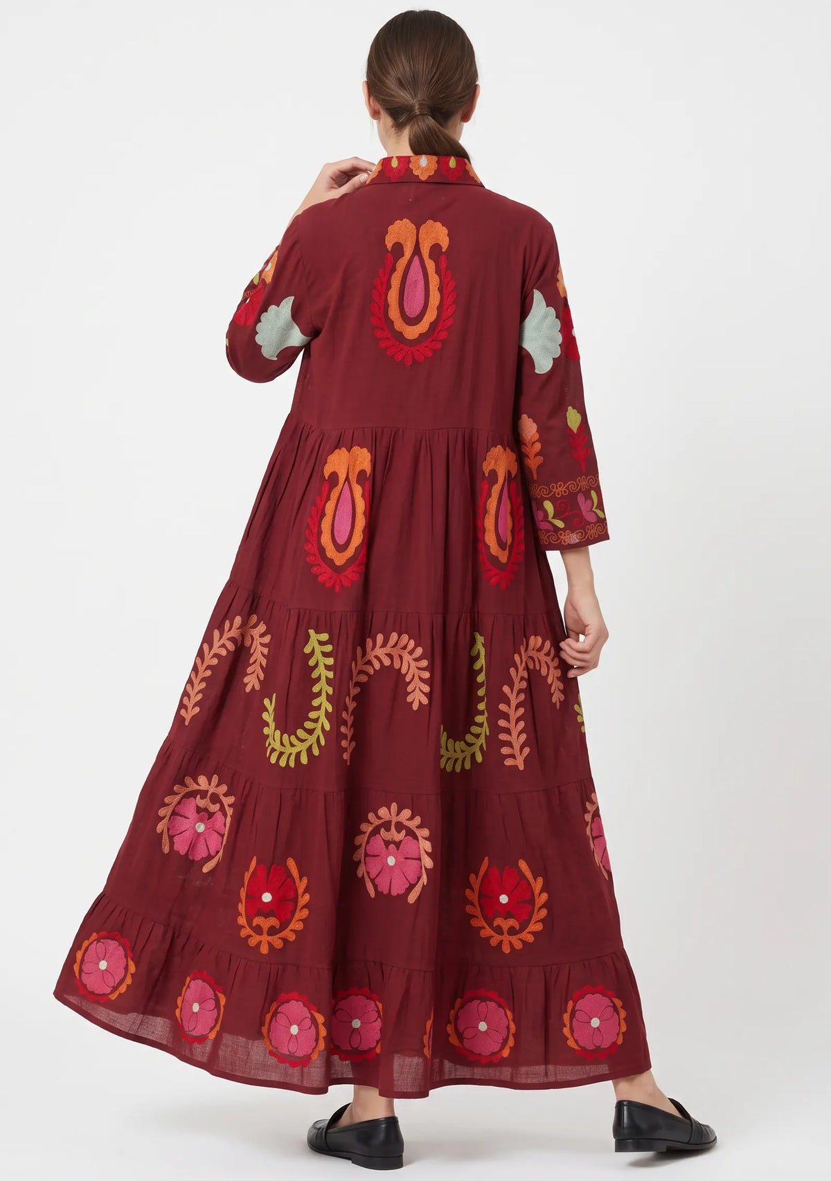 Women’s Cotton Hand-Embroidered Tiered Long Tunic - Ambir