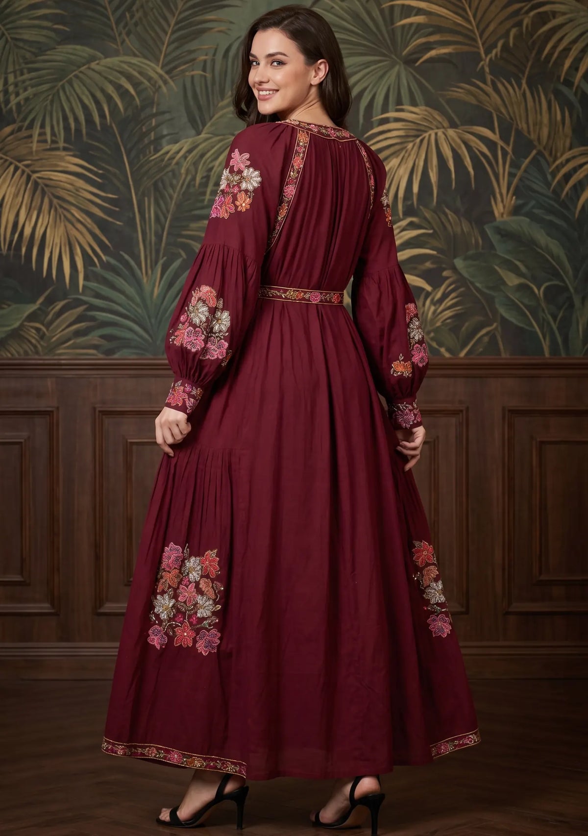 Women’s Cotton Long Dress with Hand Embroidery - Zayra