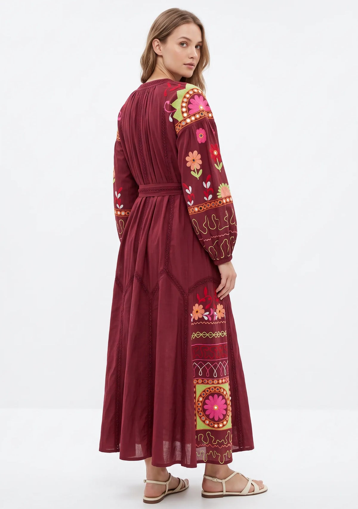 Women’s Cotton Hand-Embroidered Maxi Dress - Hami