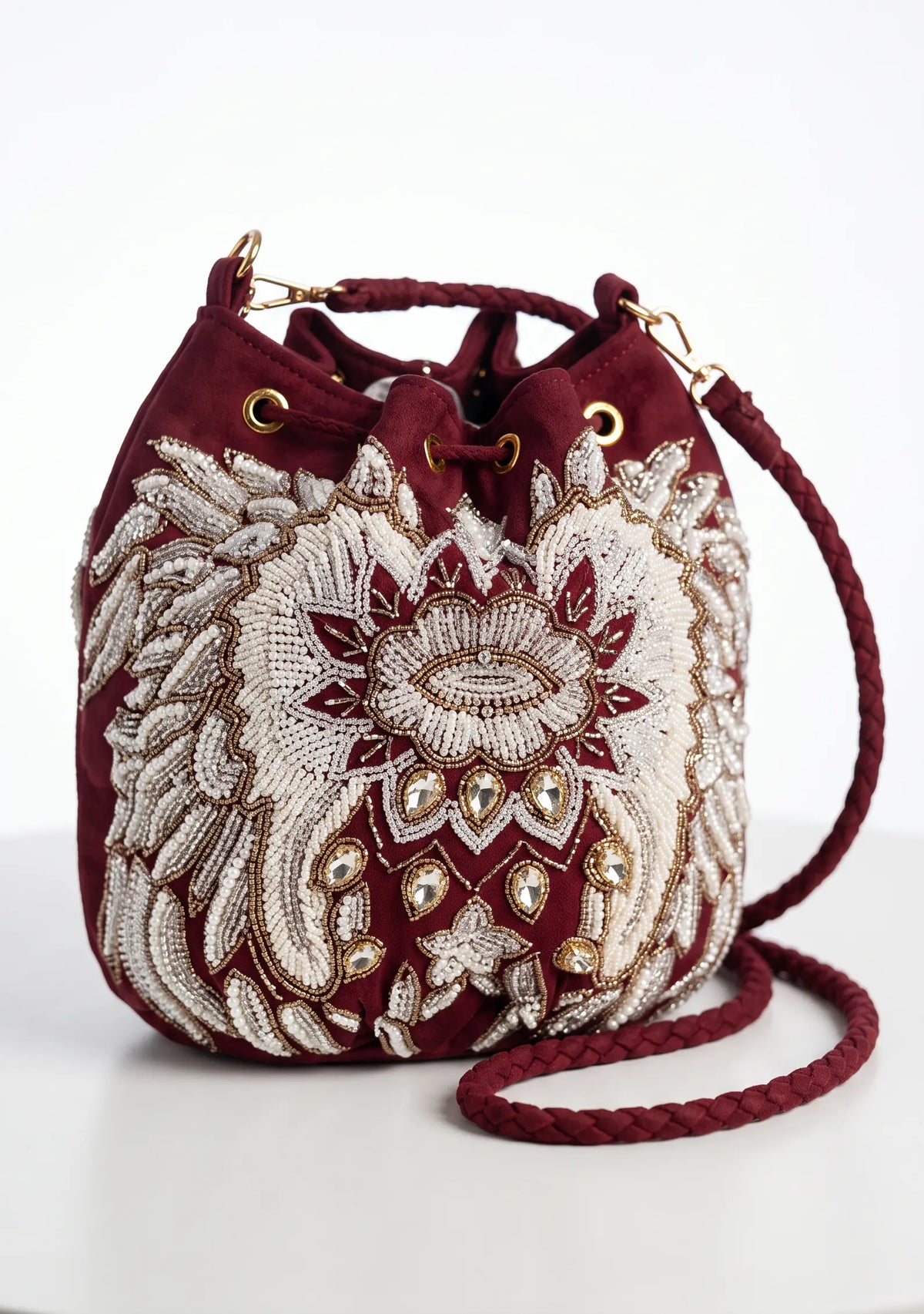 ibBan Hand-Embroidered Canvas Potli Bag with Beadwork - Leona