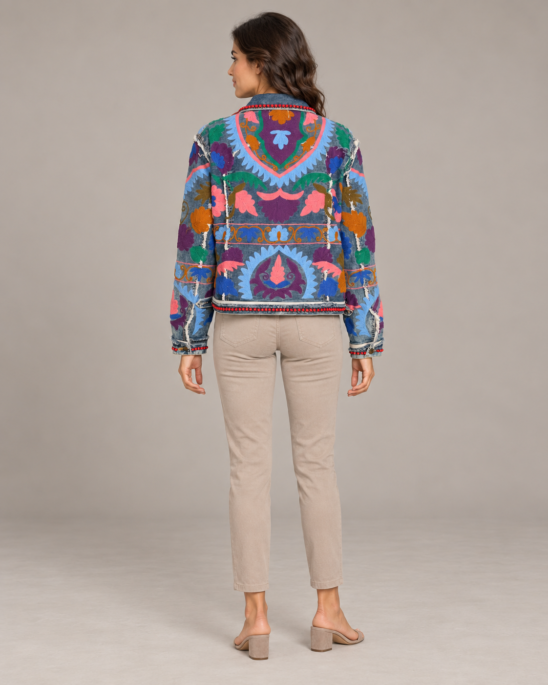 Zoya Women’s Floral Embroidered Blue Denim Jacket | ibBan