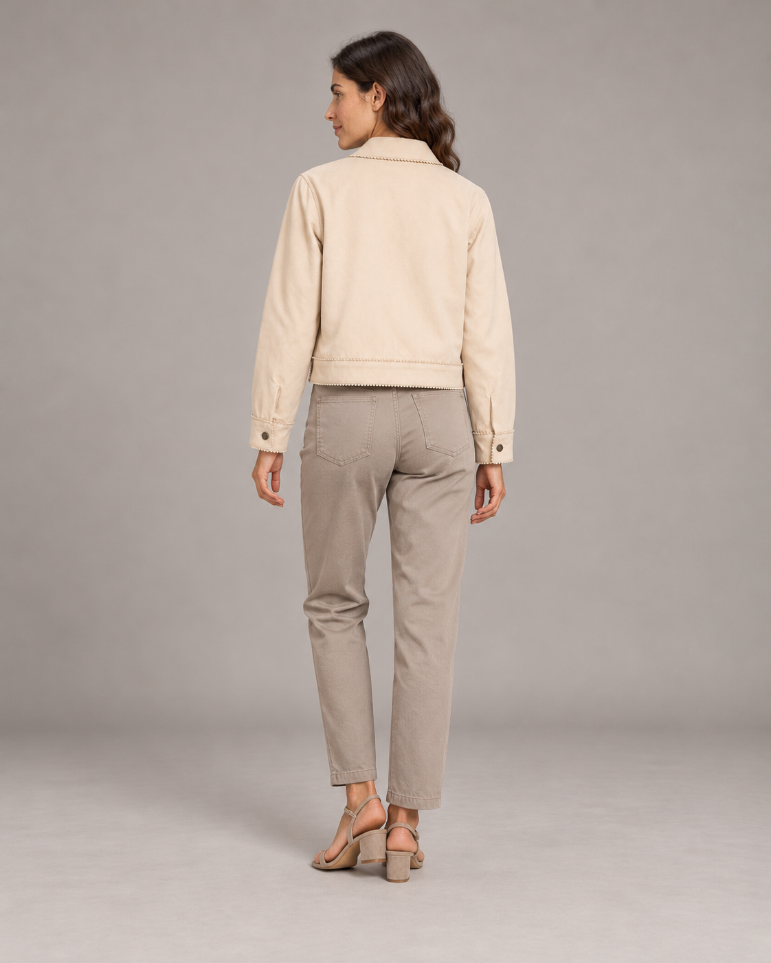 Sahara Cream Cropped Jacket with Scalloped Trim | ibBan