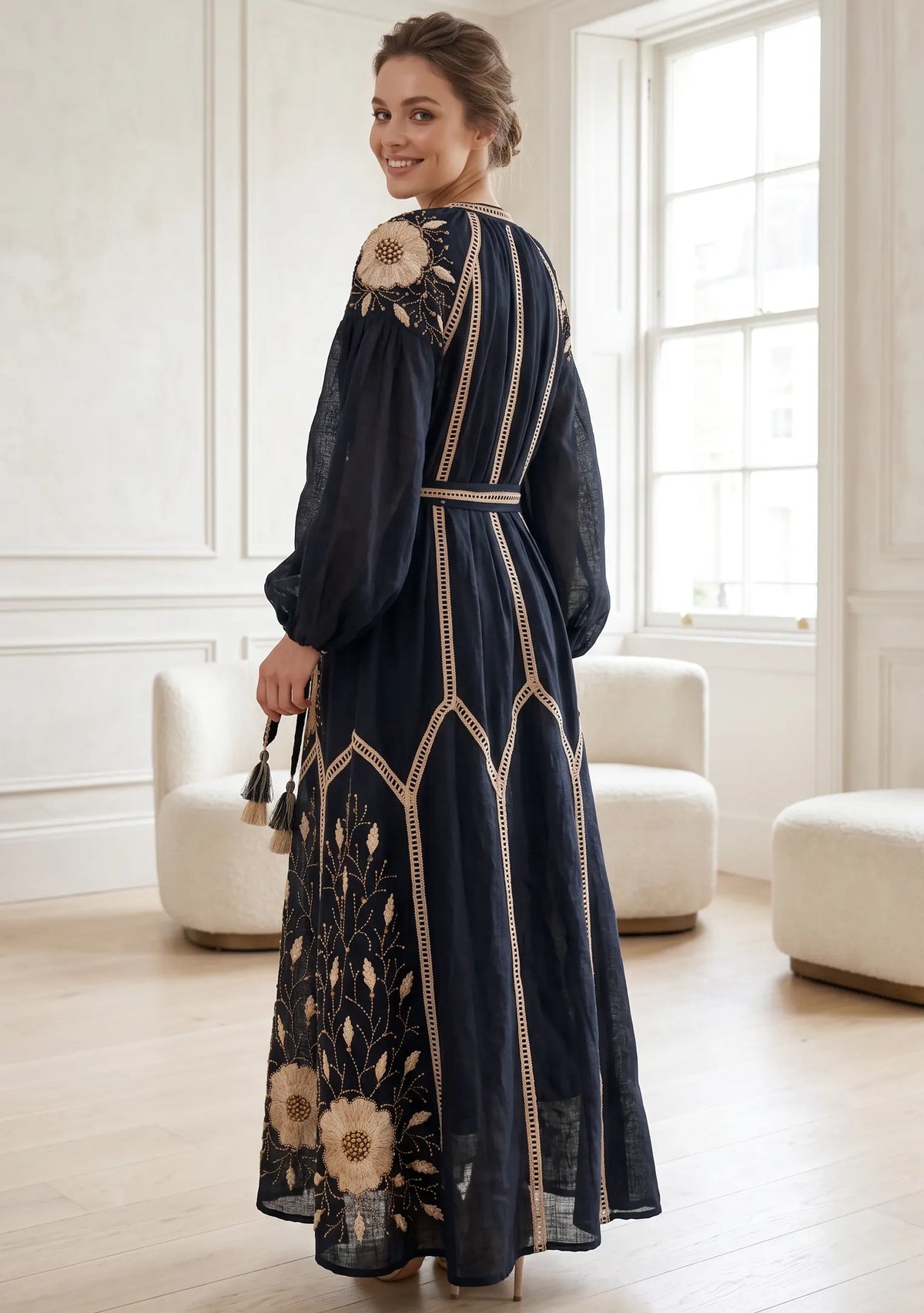 Women’s Hand-Embroidered Cotton Long Dress - Johri