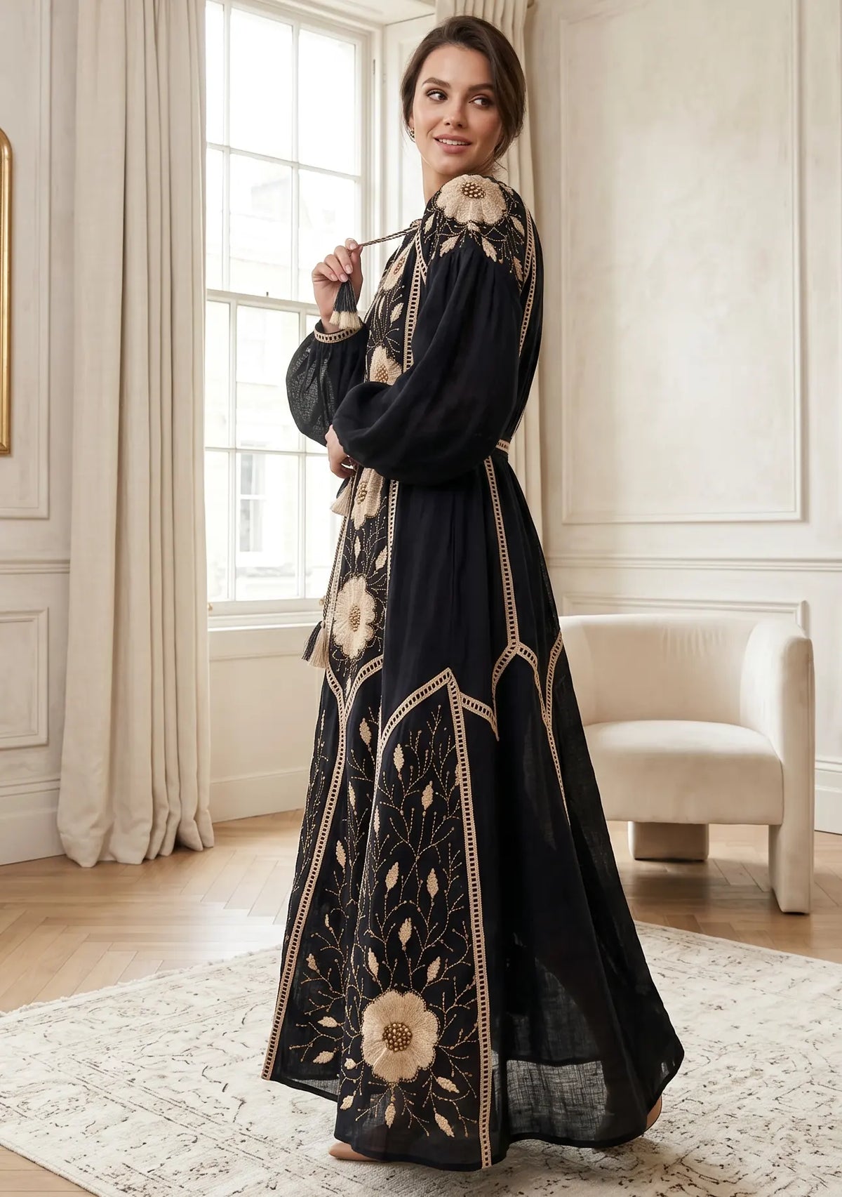 Women’s Hand-Embroidered Cotton Long Dress - Johri