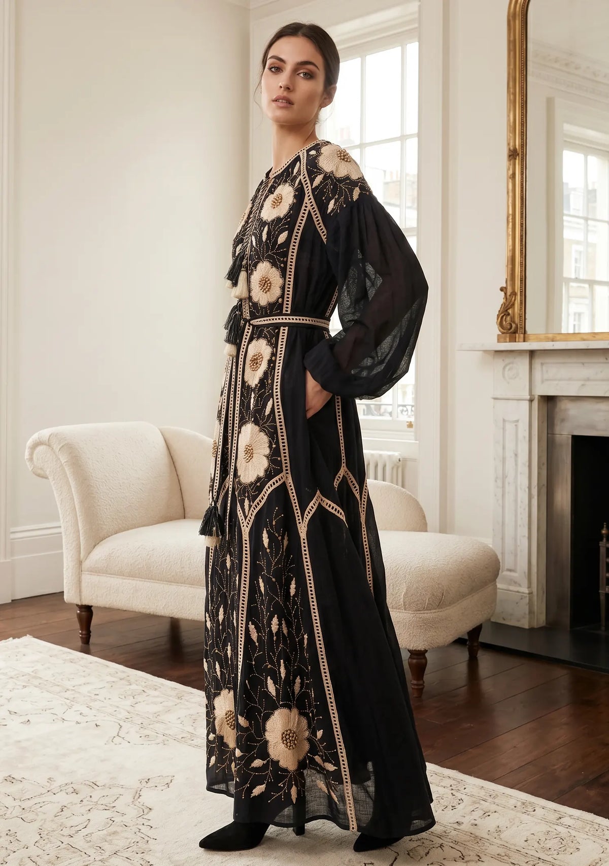 Women’s Hand-Embroidered Cotton Long Dress - Johri